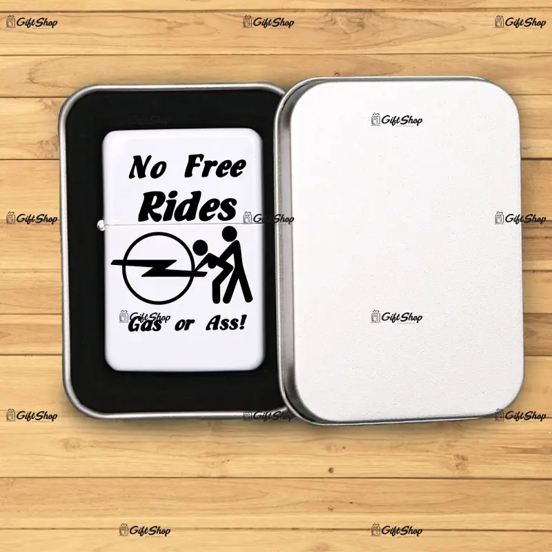 No free rides opel, bricheta metalica gravata laser cu mesaj